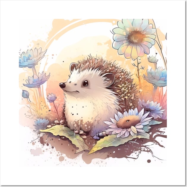 Hedgehog Portrait Animal Painting Wildlife Outdoors Adventure Wall Art by Cubebox